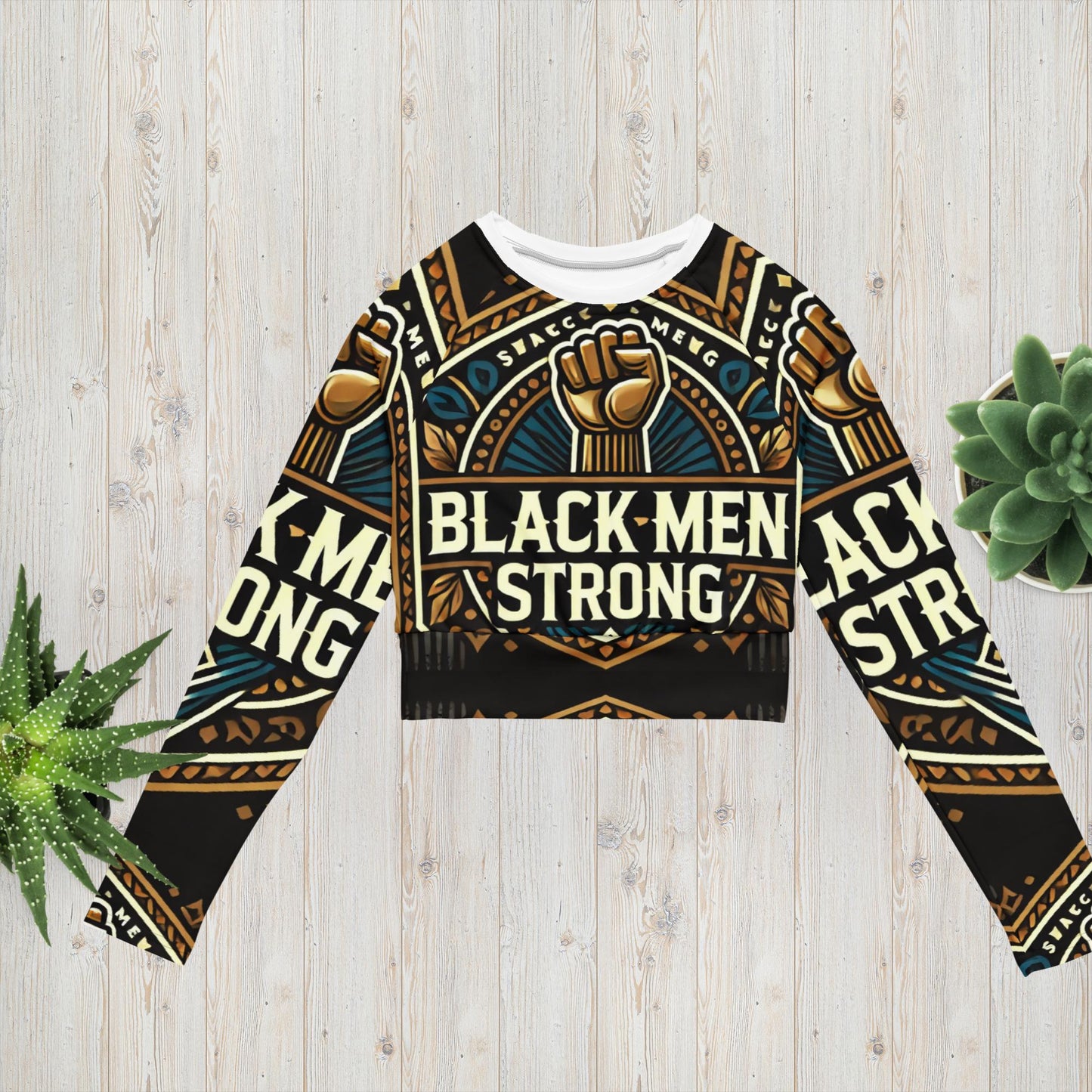 Blk men strong womens Recycled long-sleeve crop top